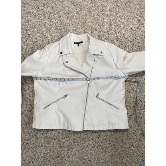 Baccini Sherpa Lined White Faux Leather Asymmetrical Silver Zip Moto Jacket  XL - Picture 9 of 12